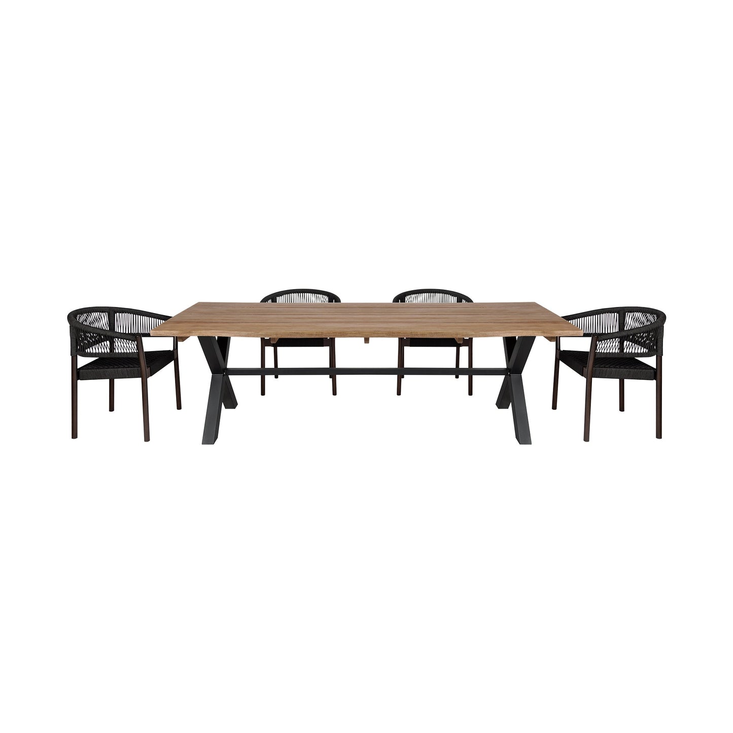 Glendora Doris Outdoor Patio 5 Piece Live Edge Dining Set in Eucalyptus Wood and Black Rope