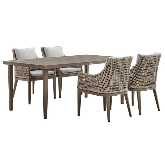 Grenada 5 Piece Gray Aluminum Outdoor Dining Set with Gray Fabric