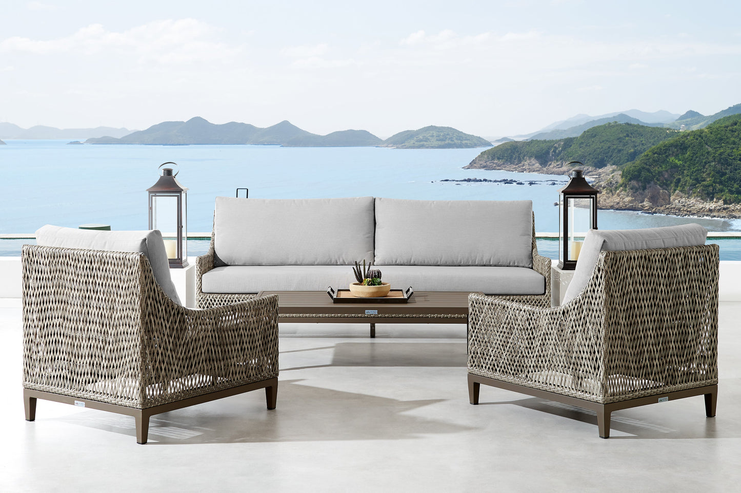 Grenada 4 Piece Outdoor Gray Fabric and Wicker Conversation Set