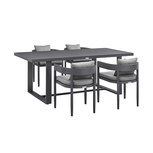 Menorca Outdoor Patio 5-Piece Dining Table Set in Aluminum with Gray Cushions