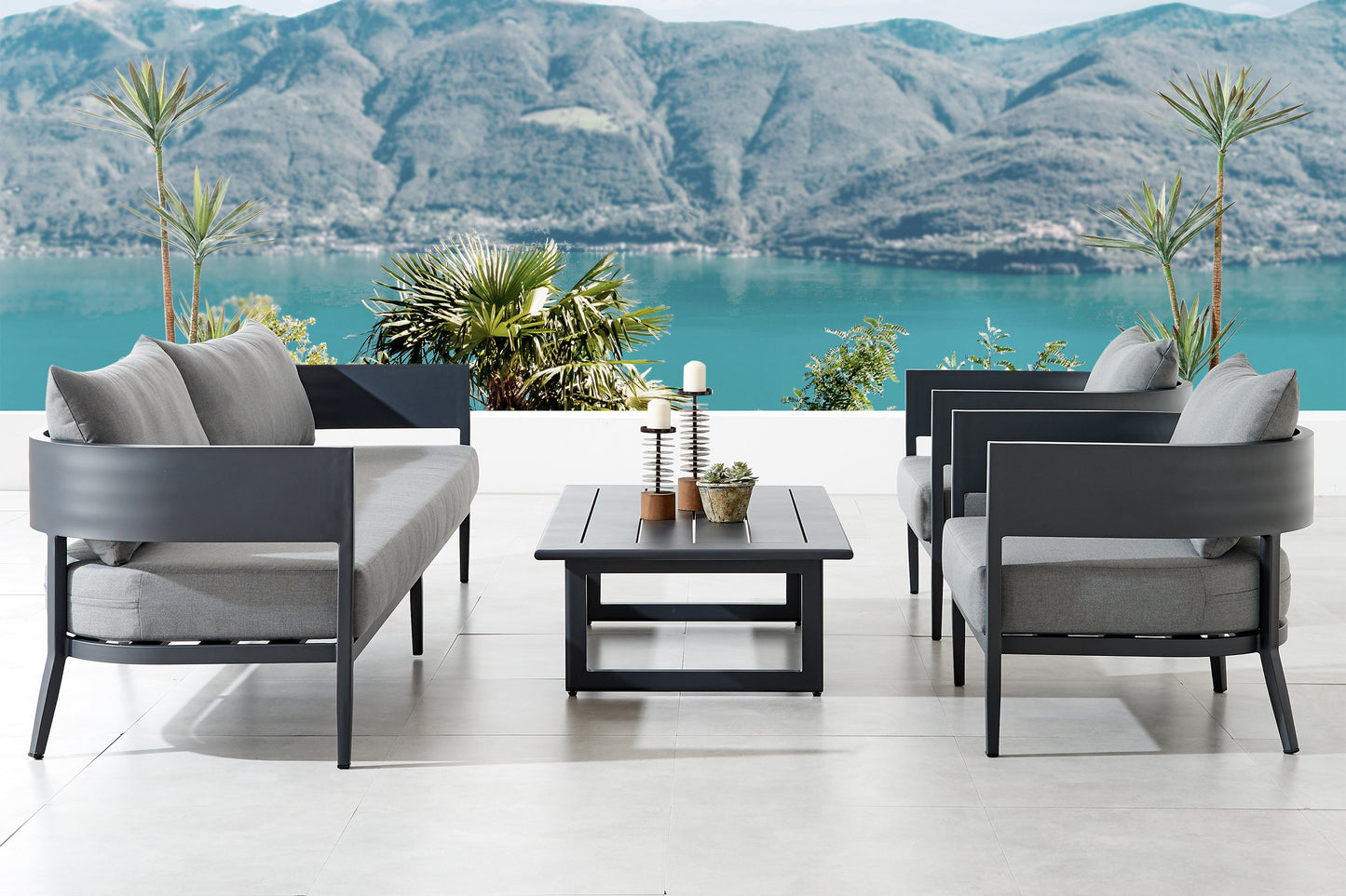 Menorca 4 Piece Outdoor Dark Gray Aluminum & Fabric Outdoor Conversation Set