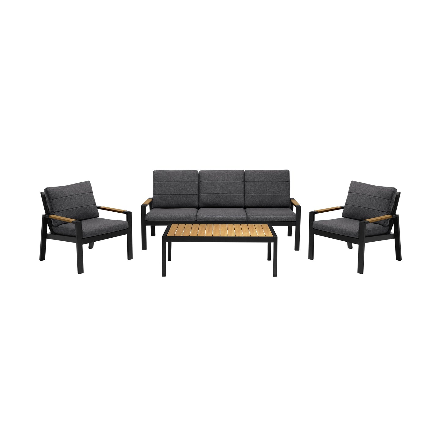 Panama Outdoor 4 Piece Black Aluminum Sofa Seating Set with Dark Gray Olefin