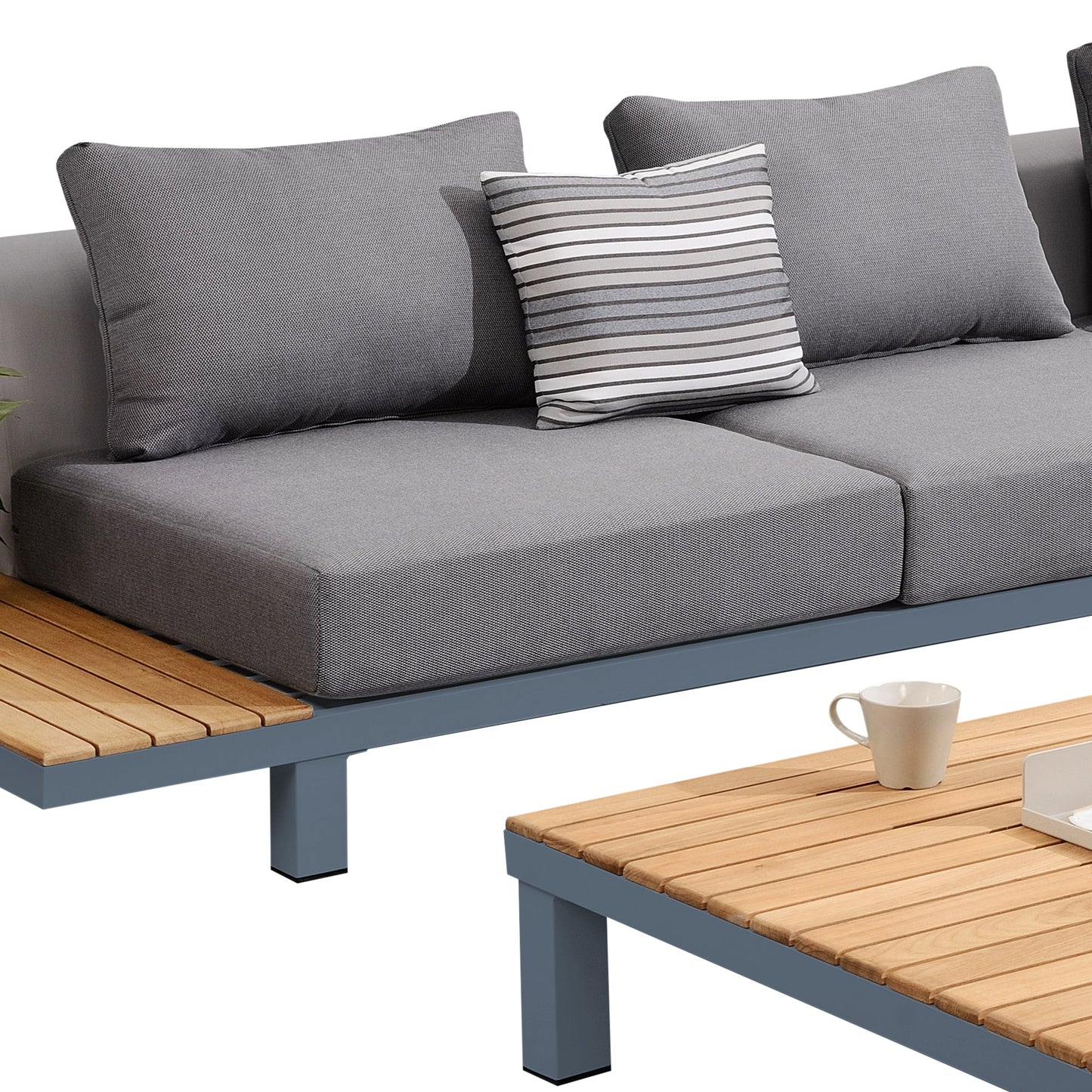 Polo 4 piece Outdoor Sectional Set with Dark Gray Cushions and Modern Accent Pillows