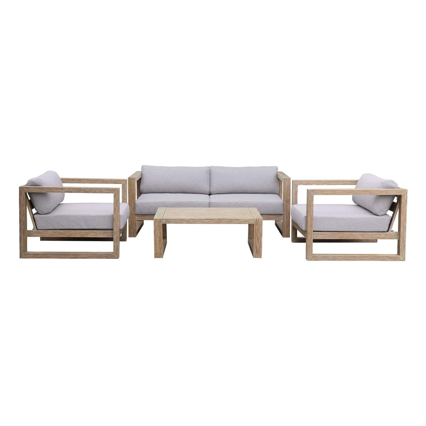 Paradise 4 Piece Outdoor Light Eucalyptus Wood Sofa Seating Set with Gray Cushions