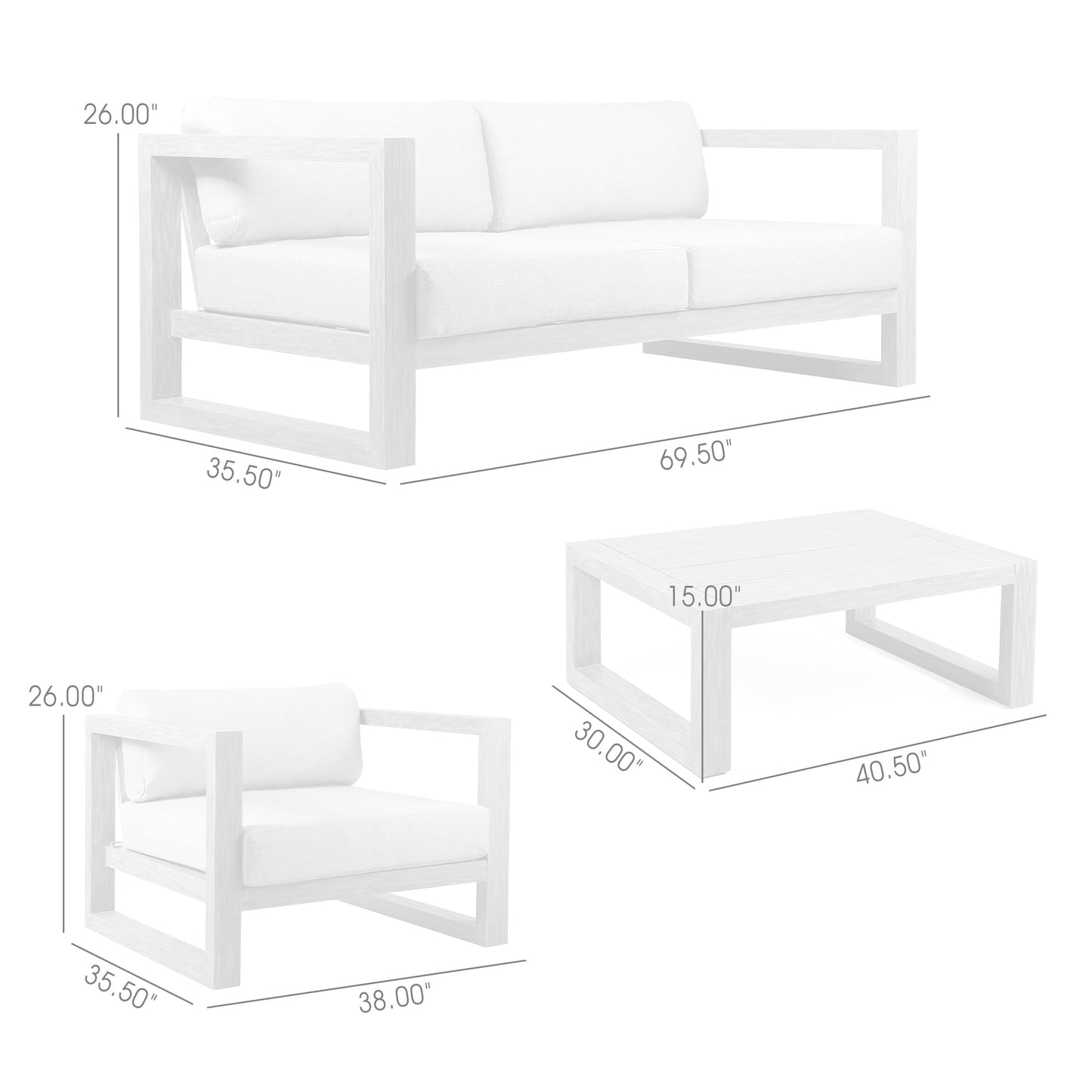 Paradise 4 Piece Outdoor Light Eucalyptus Wood Sofa Seating Set with Gray Cushions