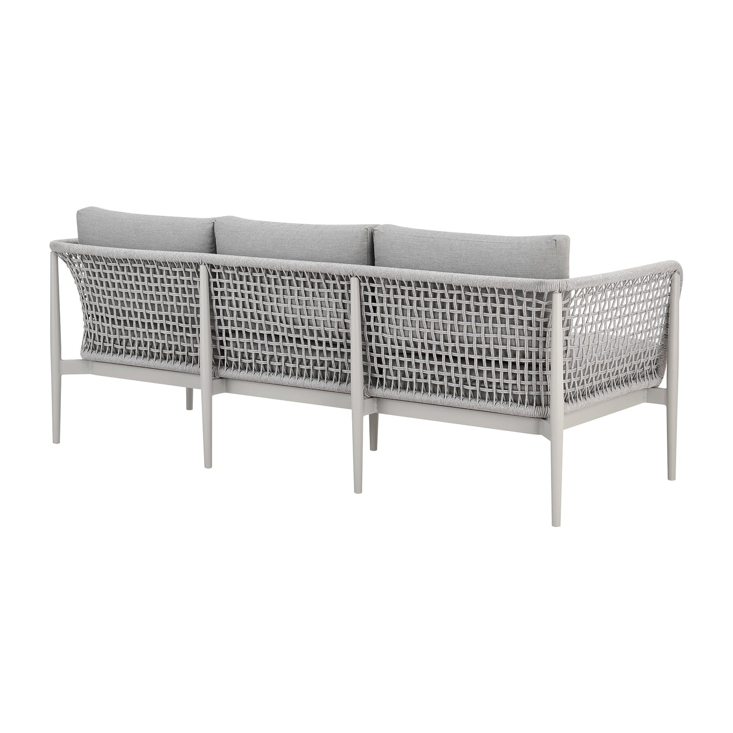 Rhodes Outdoor Patio 4 Piece Conversation Set in Aluminum with Sintered Stone and Gray Cushions