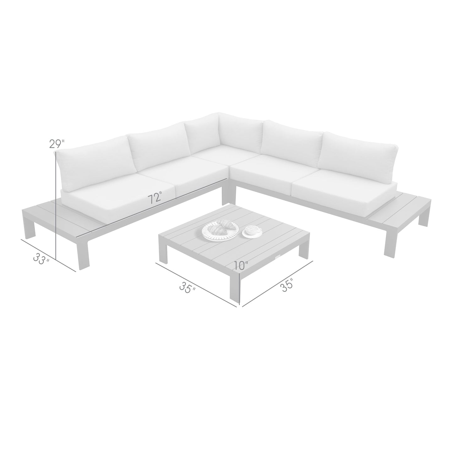 Razor Outdoor 4 piece Sectional set in Dark Gray Finish and Taupe Cushions