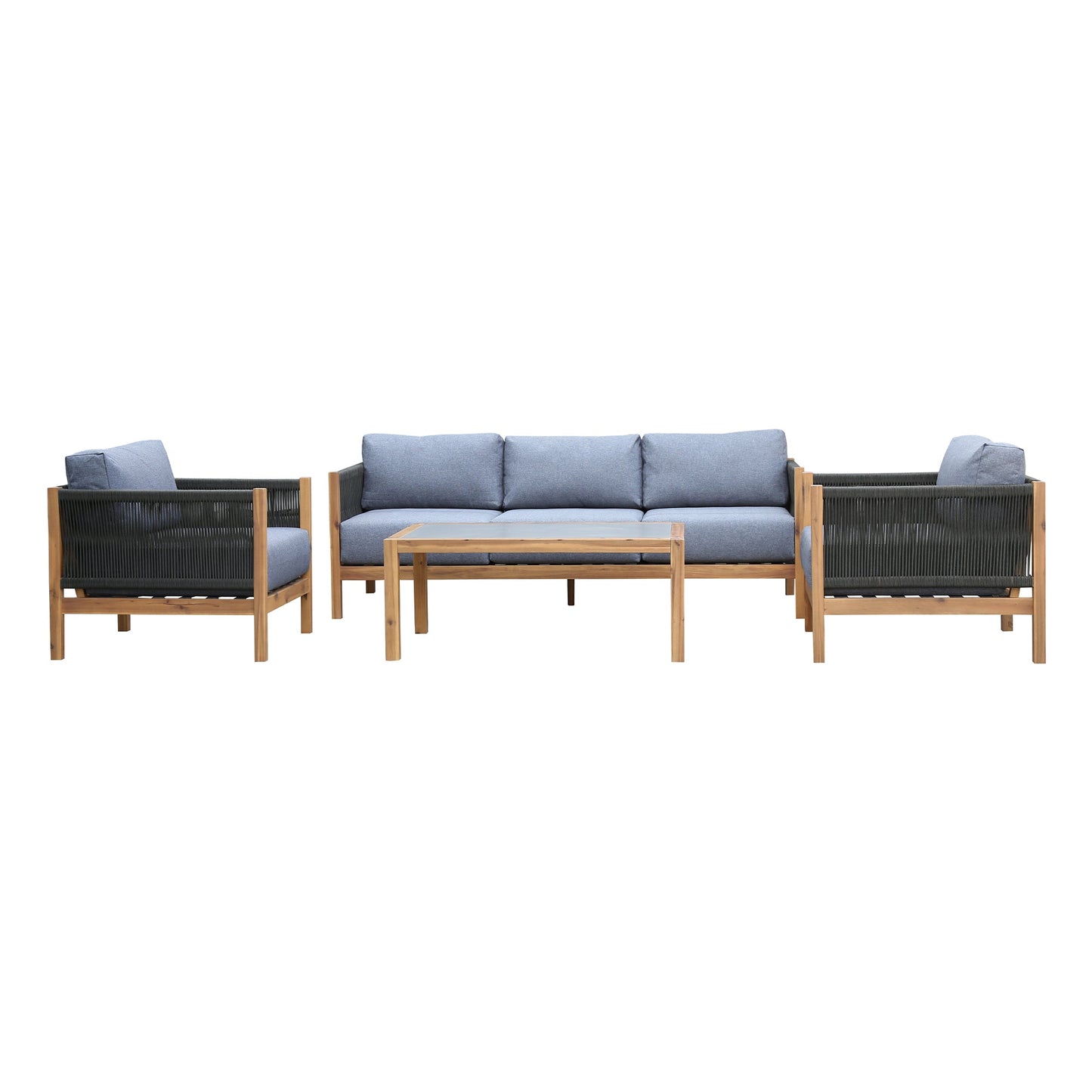 Sienna 4 Piece Eucalyptus Wood Outdoor Sofa Seating Set with Teak Finish and Gray Cushions