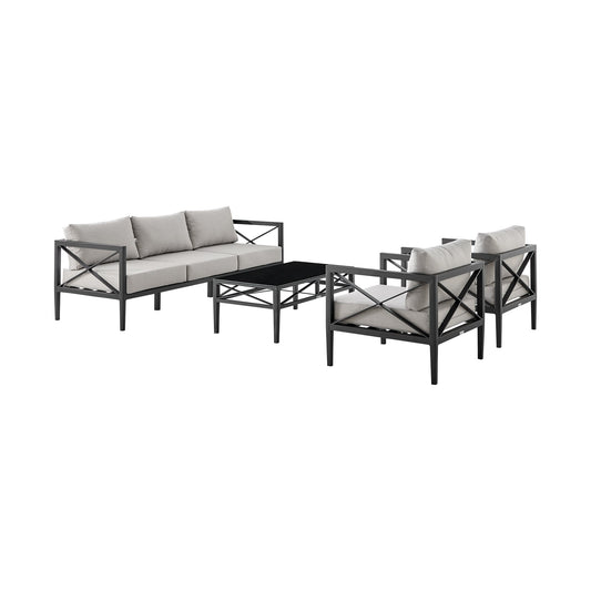 Sonoma Outdoor 4 piece Set in Dark Gray Finish and Light Gray Cushions