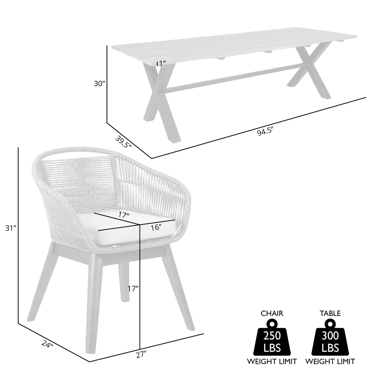 Glendora Tutti Frutti Outdoor Patio 5 Piece Live Edge Dining Set in Eucalyptus Wood Gray Rope and Cushions