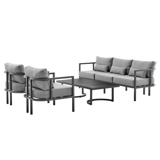 Valentina 4 Piece Dark Gray Aluminum Outdoor Seating Set with Dark Gray Cushions