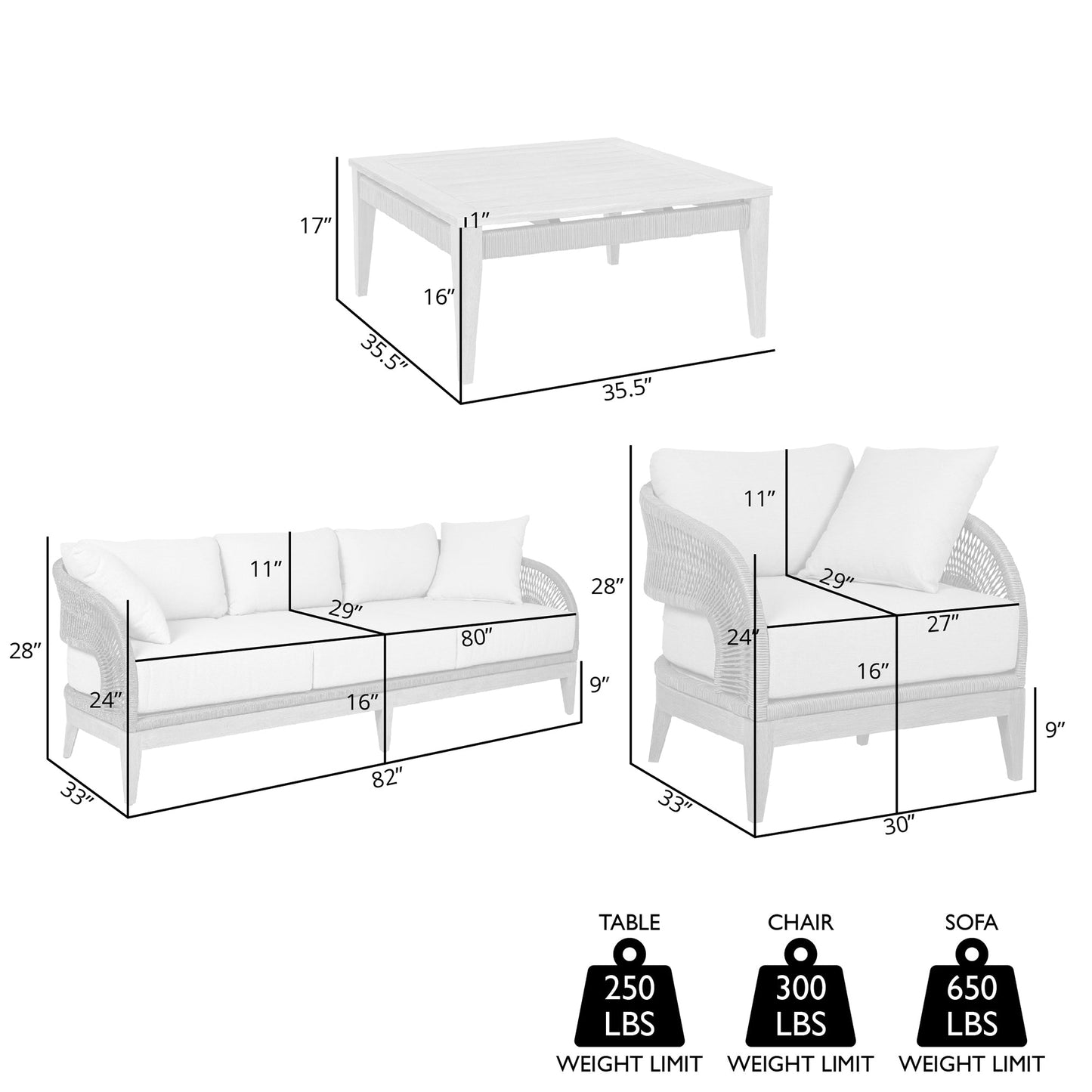 Orbit Outdoor Patio 4 Piece Conversation Set in Weathered Eucalyptus Wood with Gray Rope and Taupe Olefin Cushions