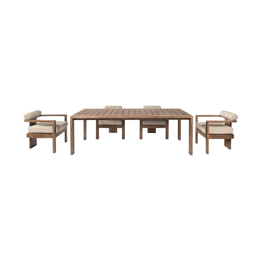 Relic Outdoor Patio 5 Piece Dining Set in Weathered Eucalyptus Wood with Taupe Olefin Cushions