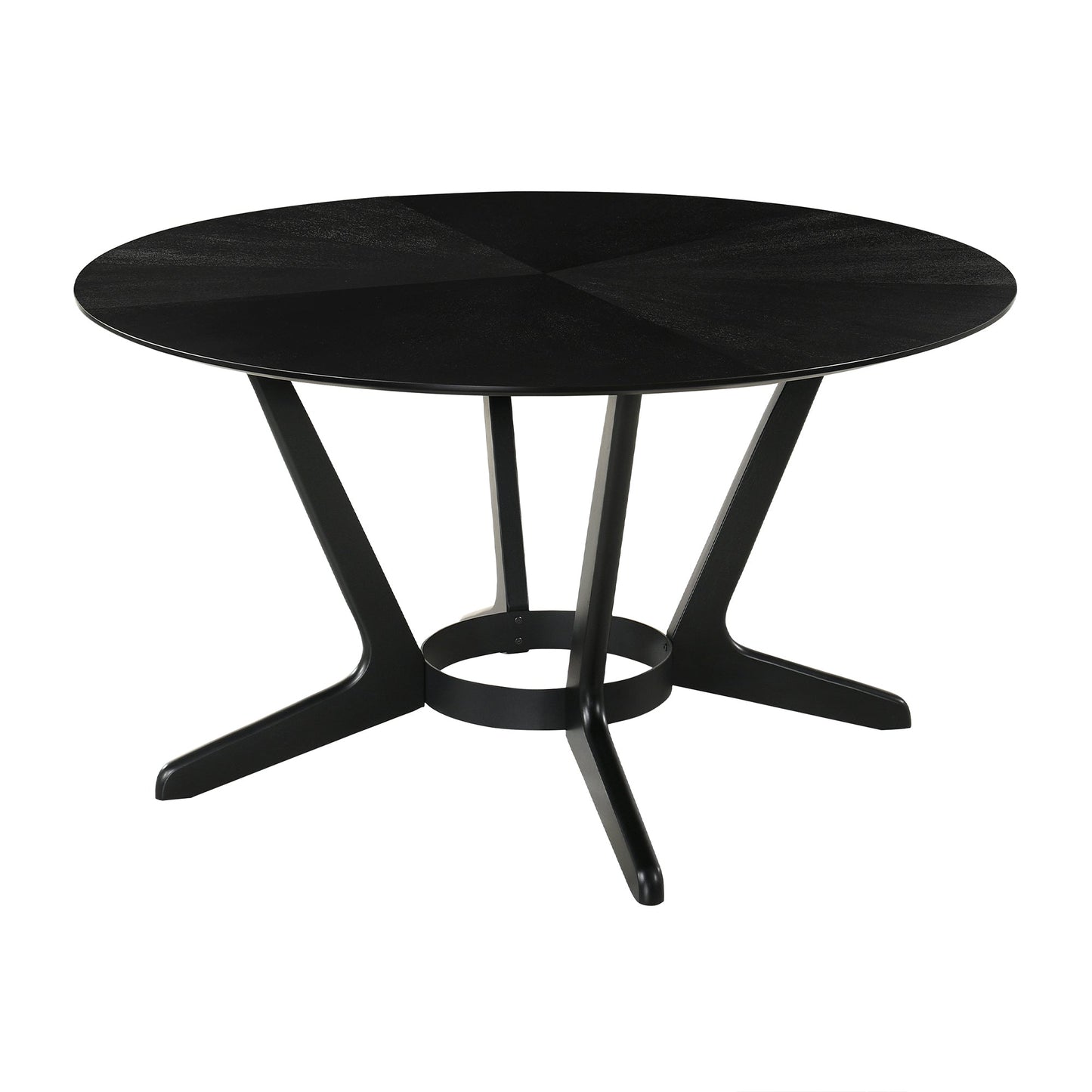 Santana 5 Piece Round Black Wood Dining Table Set with Charcoal Fabric