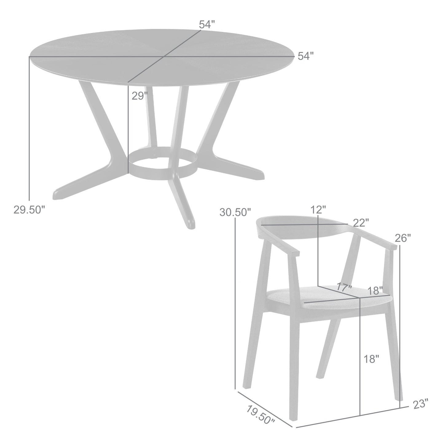 Santana 5 Piece Round Black Wood Dining Table Set with Charcoal Fabric