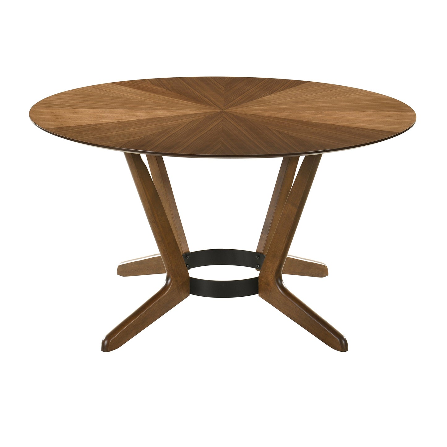 Santana 5 Piece Round Walnut Wood Dining Table Set with Blue Fabric