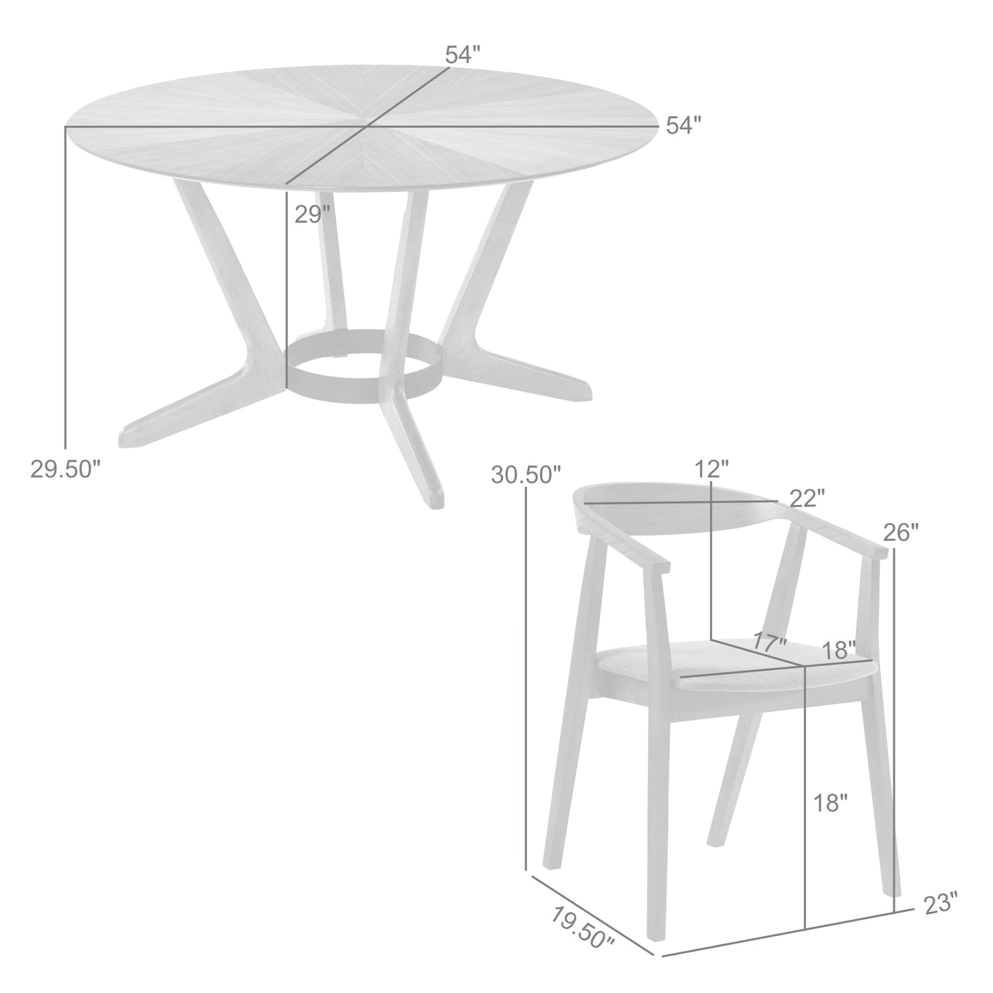 Santana 5 Piece Round Walnut Wood Dining Table Set with Blue Fabric