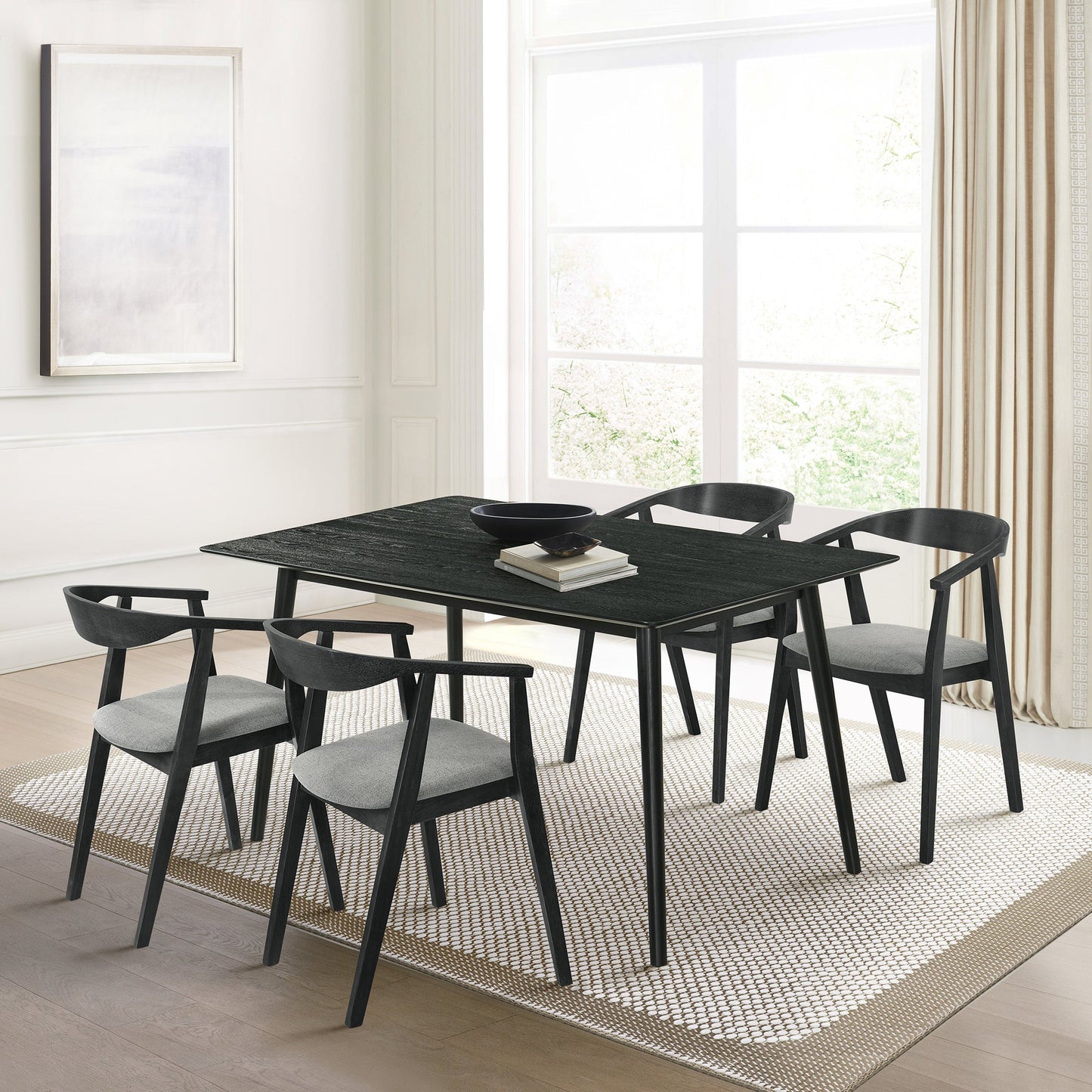 Westmont Santana 5 Piece Black Wood Dining Table Set with Charcoal Fabric