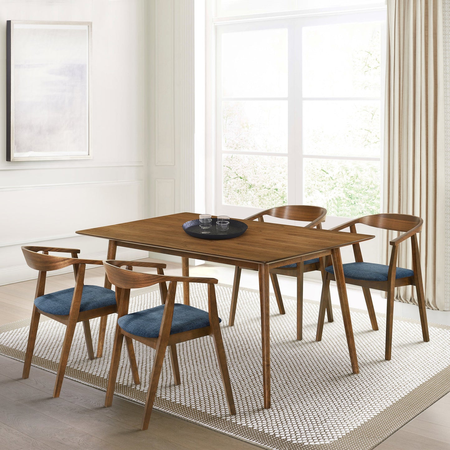 Westmont Santana 5 Piece Walnut Wood Dining Table Set with Blue Fabric