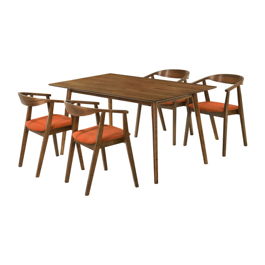 Westmont Santana 5 Piece Walnut Wood Dining Table Set with Orange Fabric