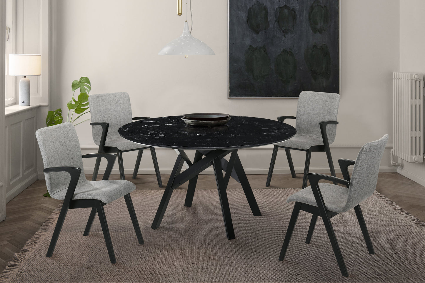 Venus and Varde 5 Piece Black Marble Round Dining Set