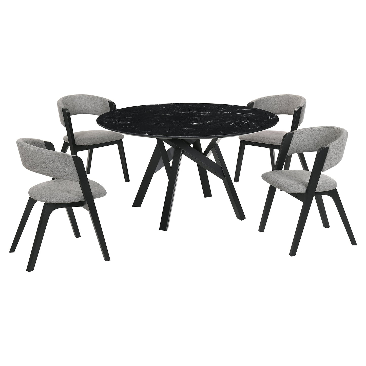 Venus and Rowan 5 Piece Black Marble Round Dining Set