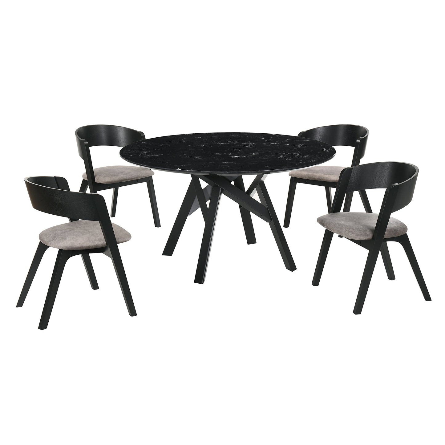 Venus and Jackie 5 Piece Black Marble Round Dining Set