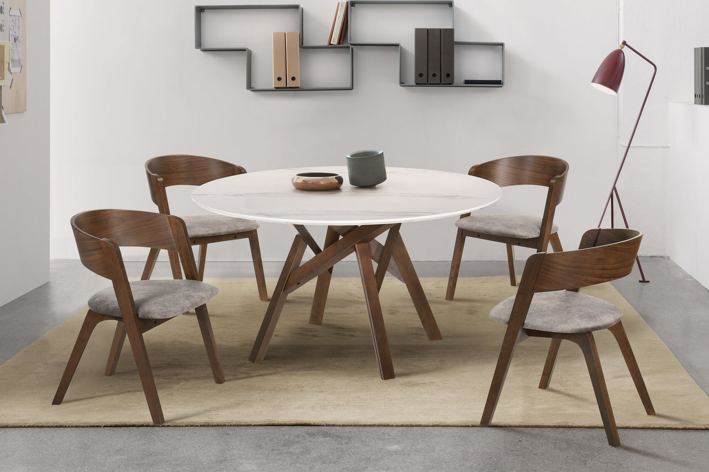 Venus and Jackie 5 Piece Walnut and Marble Round Dining Set