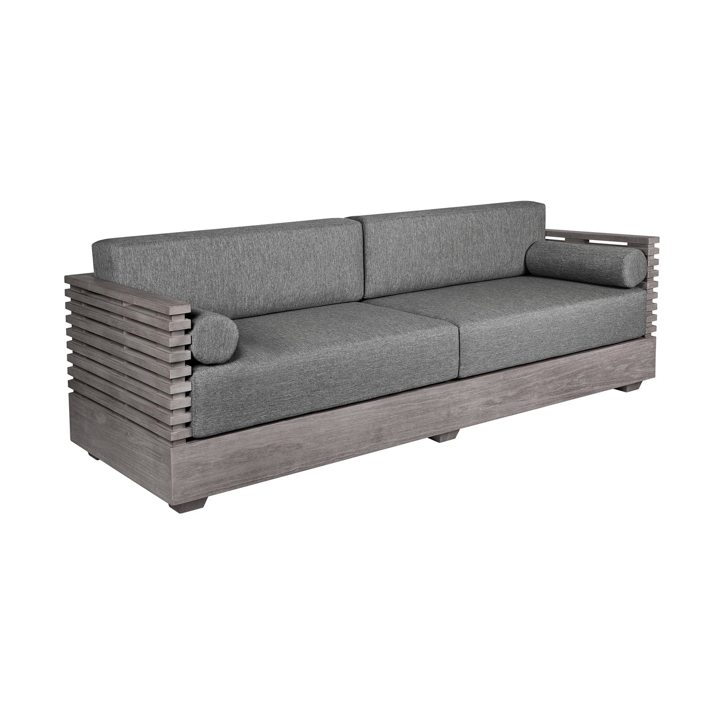 Vivid Outdoor Patio 4 Piece Conversation Set in Gray Eucalyptus Wood with Gray Olefin Cushions