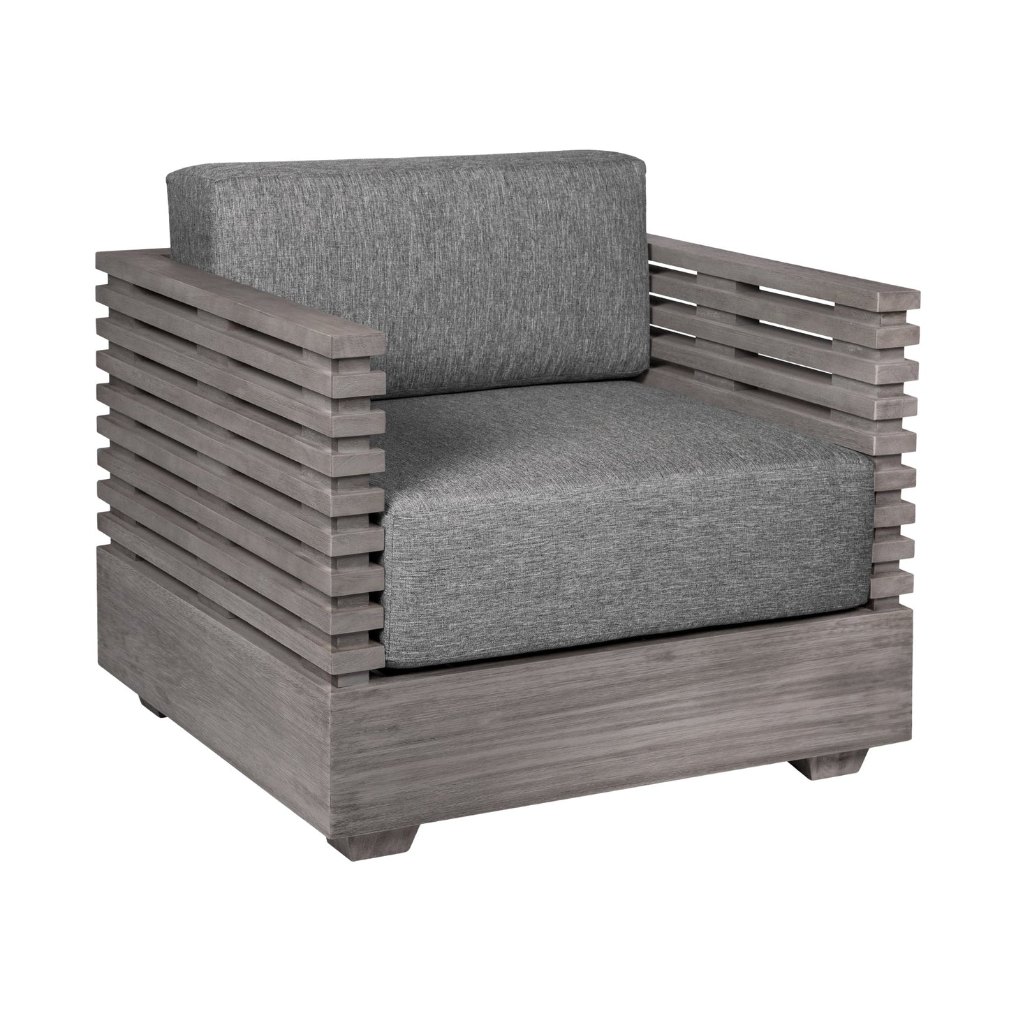 Vivid Outdoor Patio 4 Piece Conversation Set in Gray Eucalyptus Wood with Gray Olefin Cushions