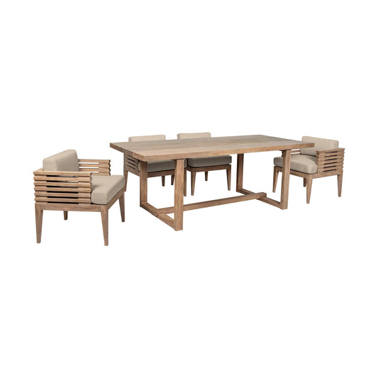 Vivid Outdoor Patio 5 Piece Dining Set in Light Eucalyptus Wood with Taupe Olefin Cushions