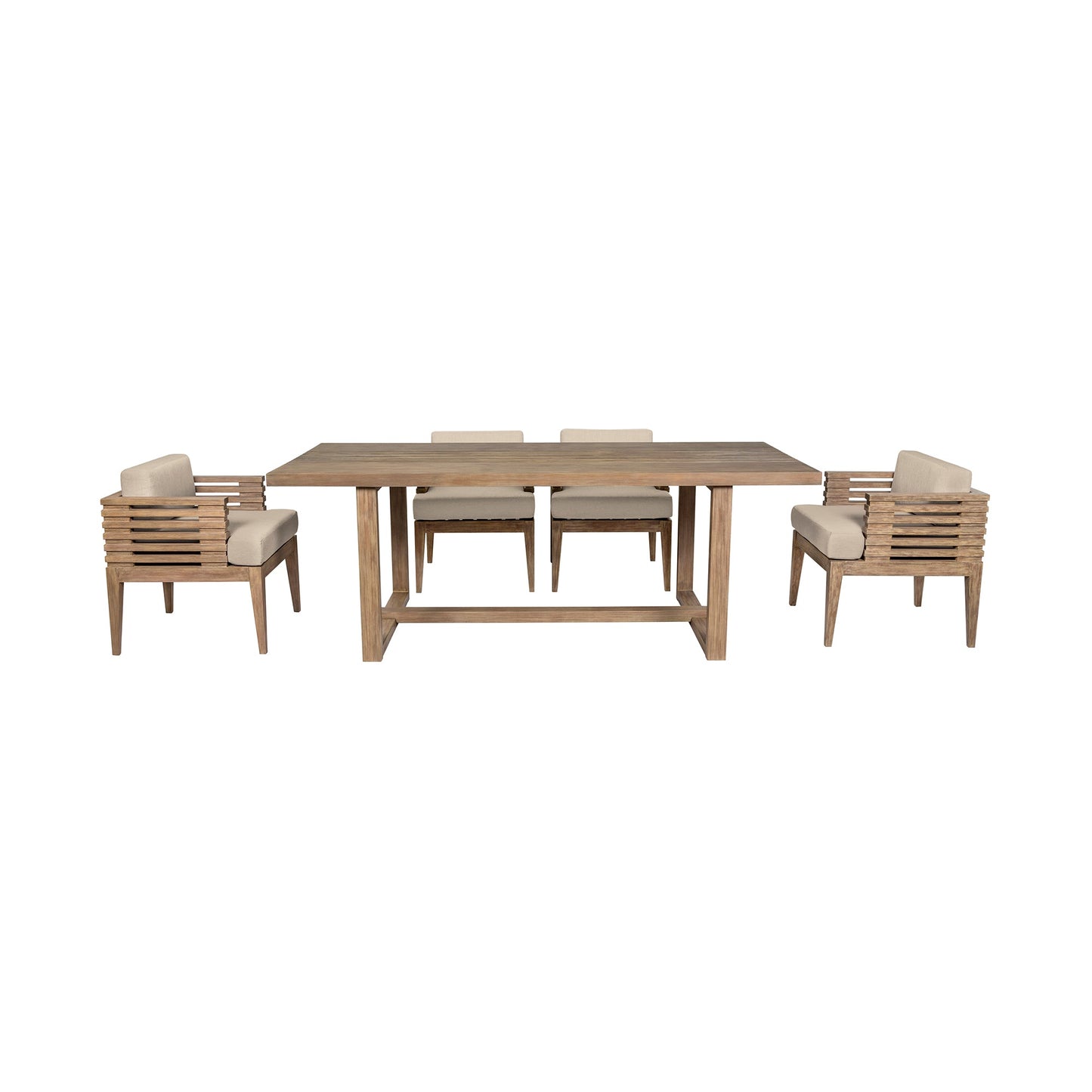 Vivid Outdoor Patio 5 Piece Dining Set in Light Eucalyptus Wood with Taupe Olefin Cushions