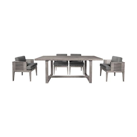 Vivid Outdoor Patio 5 Piece Dining Set in Gray Eucalyptus Wood with Gray Olefin Cushions