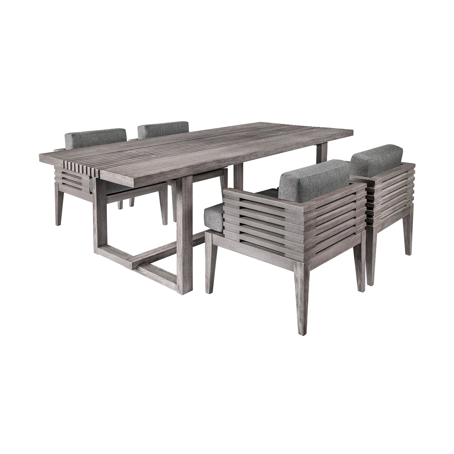 Vivid Outdoor Patio 5 Piece Dining Set in Gray Eucalyptus Wood with Gray Olefin Cushions