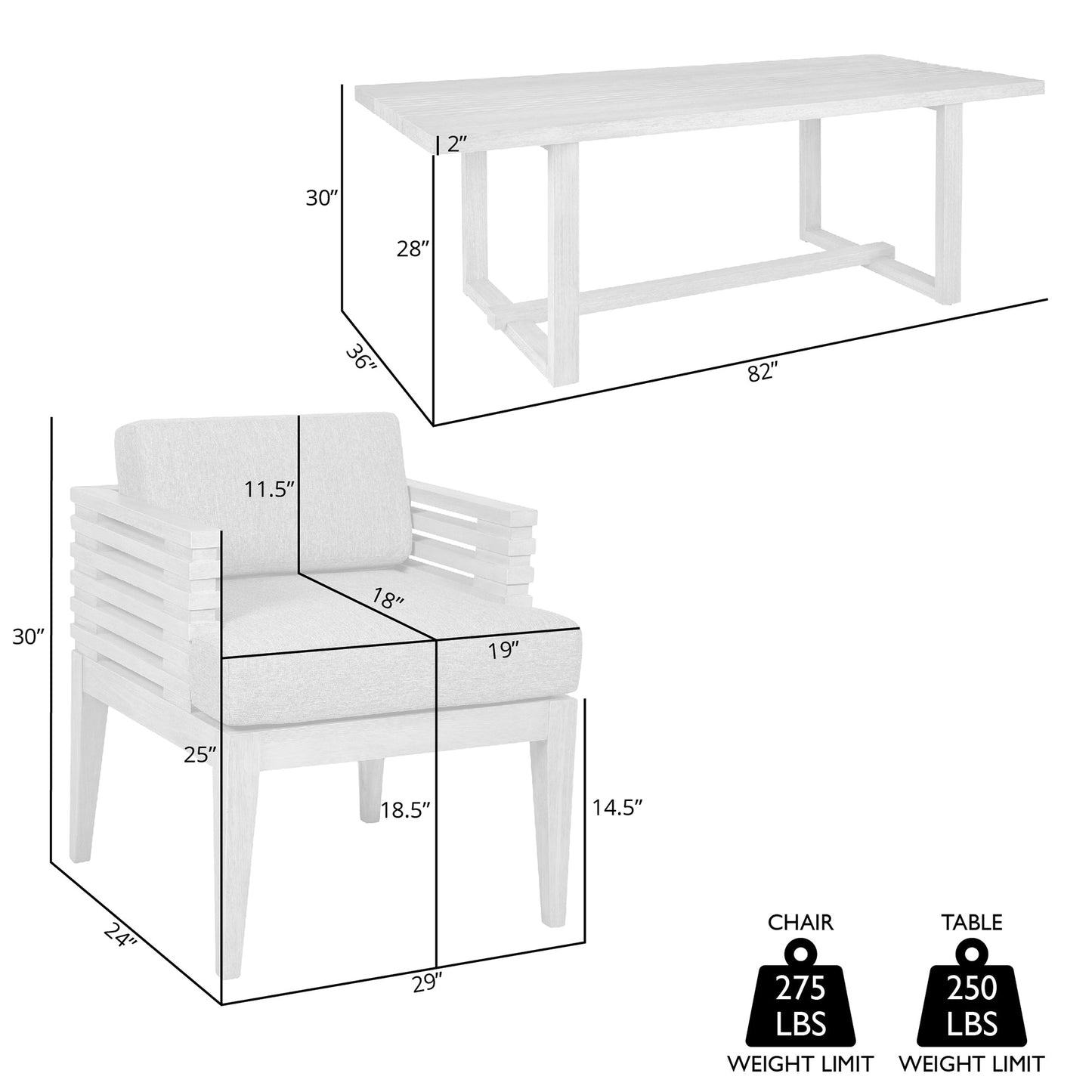 Vivid Outdoor Patio 5 Piece Dining Set in Gray Eucalyptus Wood with Gray Olefin Cushions