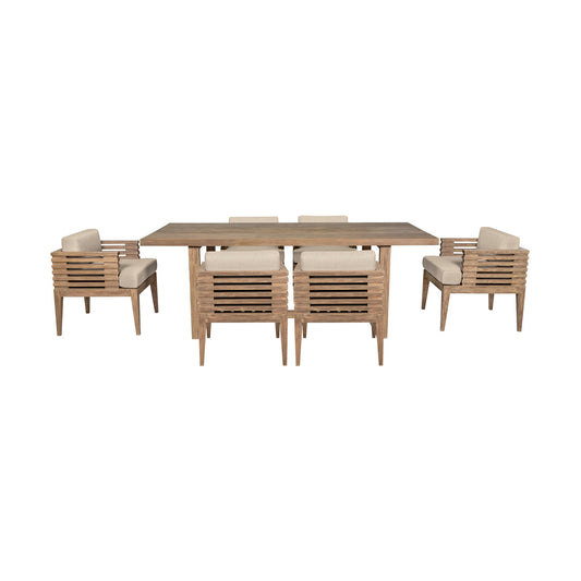 Vivid Outdoor Patio 7 Piece Dining Set in Light Eucalyptus Wood with Taupe Olefin Cushions