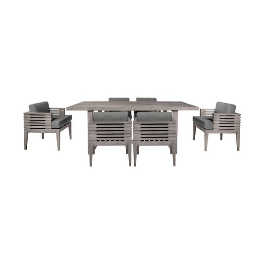 Vivid Outdoor Patio 7 Piece Dining Set in Gray Eucalyptus Wood with Gray Olefin Cushions