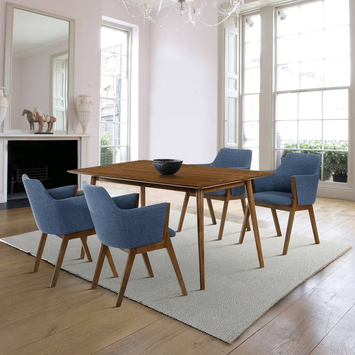 Westmont and Renzo Blue and Walnut 5 Piece Dining Set