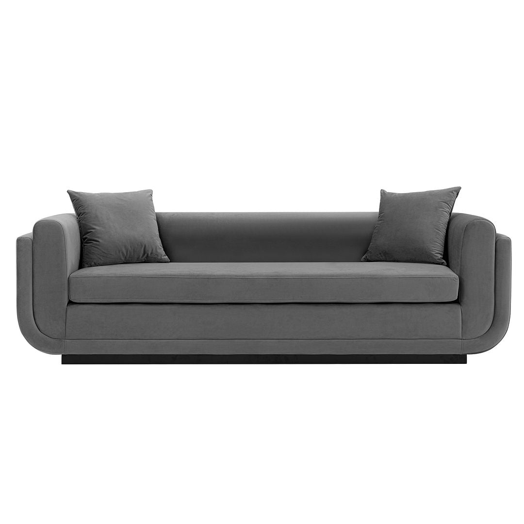 Manhattan Comfort Contemporary Edmonda Velvet Sofa with Pillows in Dark Grey