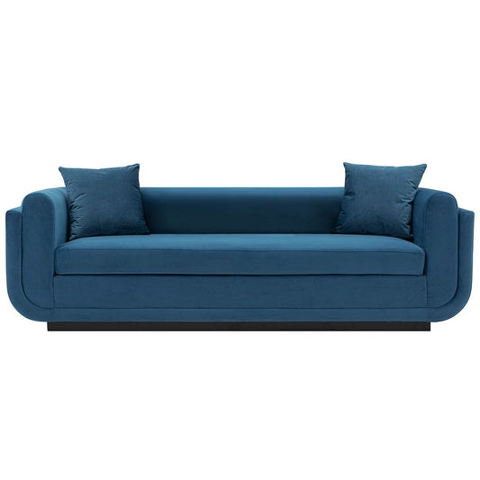 Manhattan Comfort Contemporary Edmonda Velvet Sofa with Pillows in Sapphire Blue