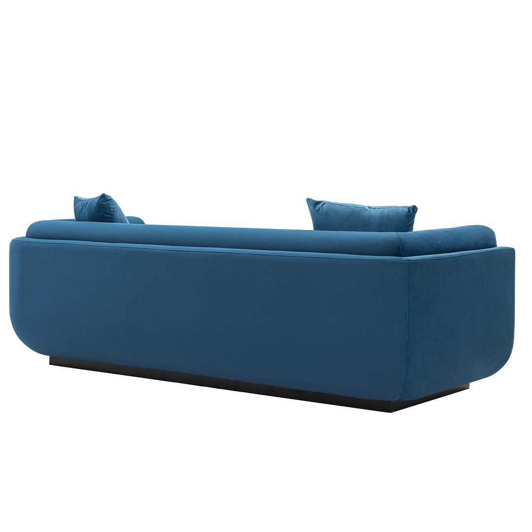 Manhattan Comfort Contemporary Edmonda Velvet Sofa with Pillows in Sapphire Blue