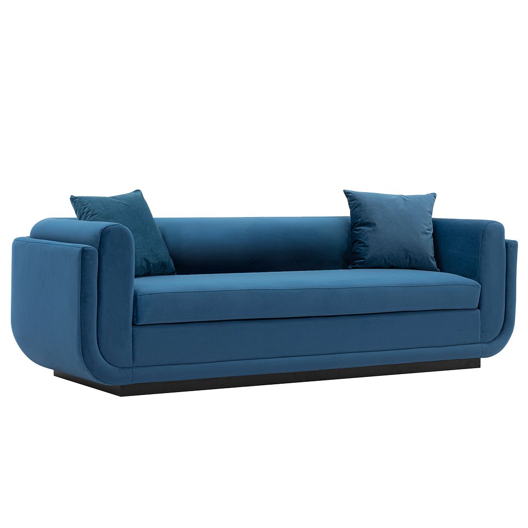 Manhattan Comfort Contemporary Edmonda Velvet Sofa with Pillows in Sapphire Blue