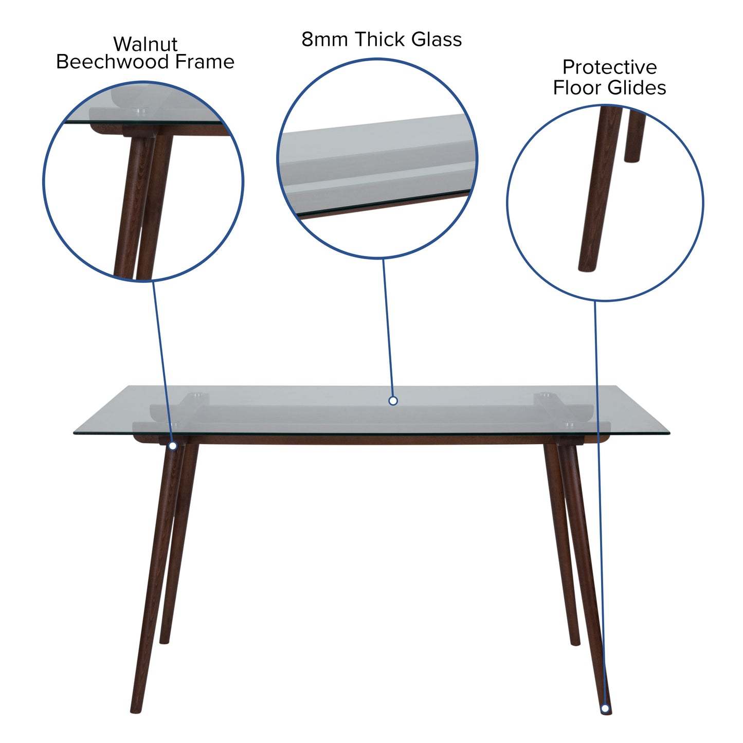 31.5x55 Walnut/Glass Table SK-17GC-034-W-GG