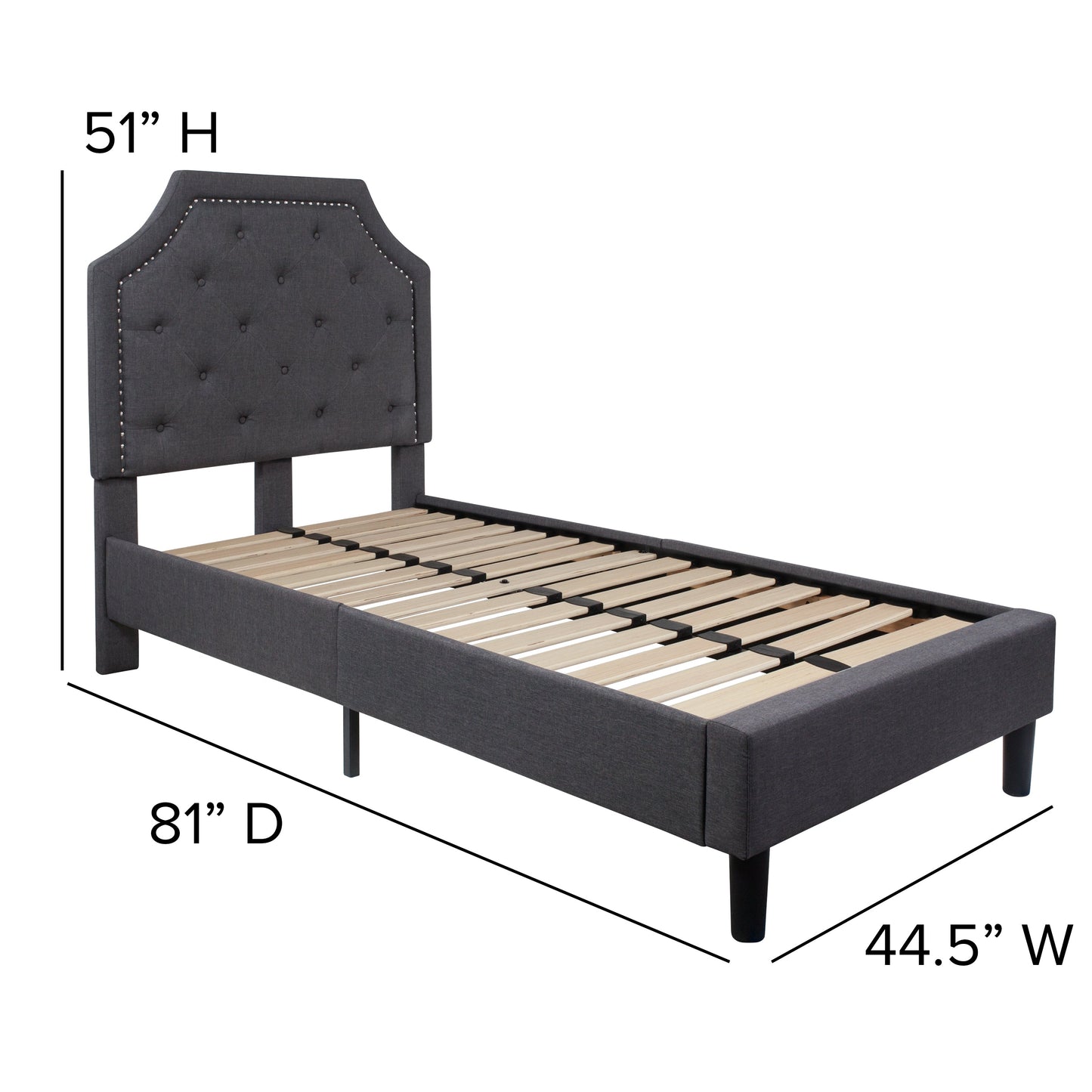 Twin Platform Bed-Dark Gray SL-BK4-T-DG-GG