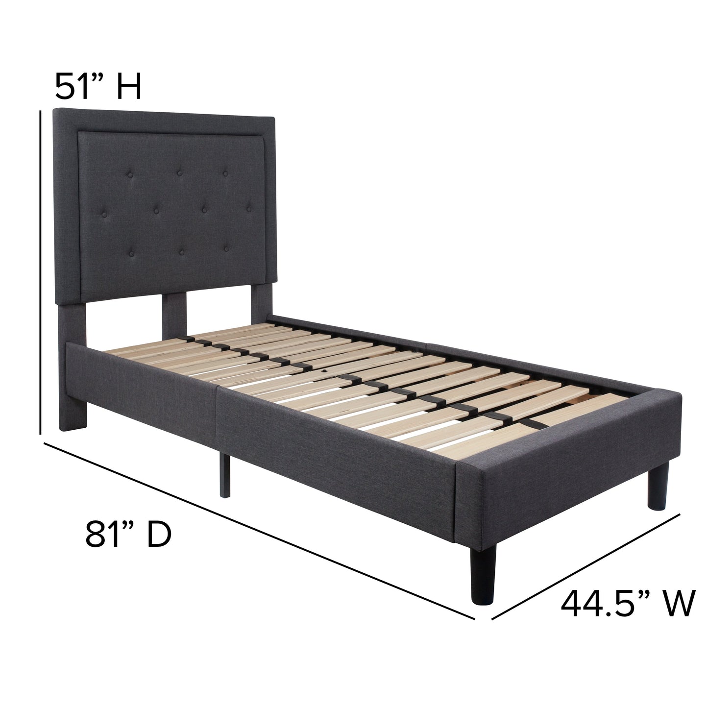 Twin Platform Bed-Dark Gray SL-BK5-T-DG-GG