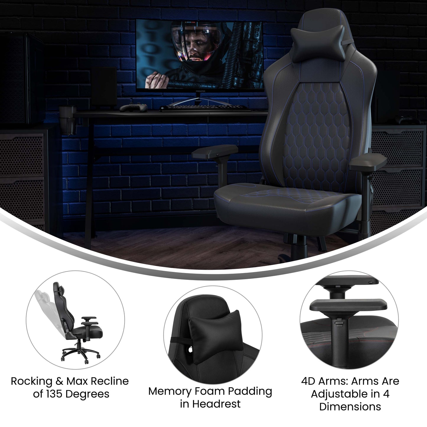 Black/Blue 4D Arms Game Chair SY-088-BL-GG