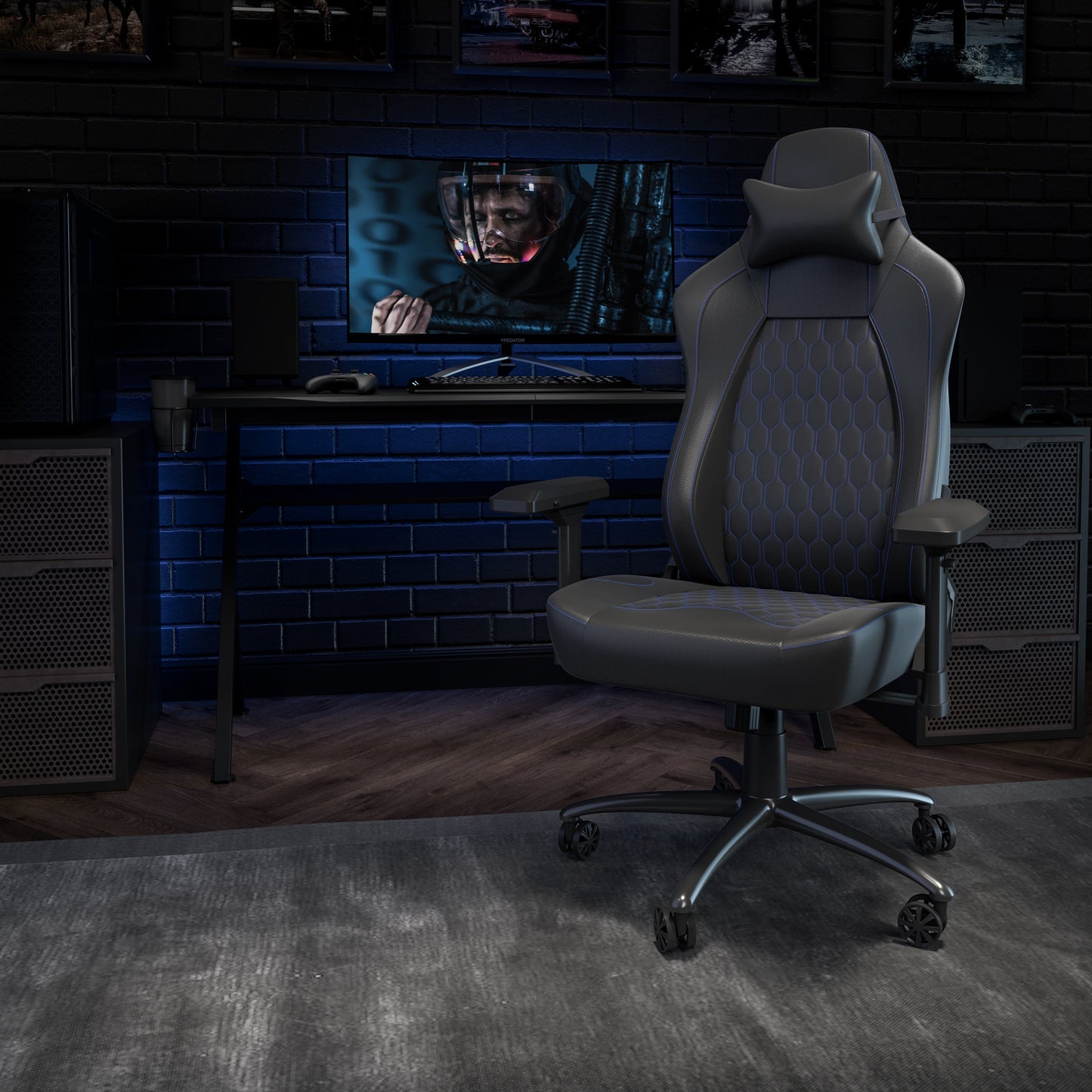 Black/Blue 4D Arms Game Chair SY-088-BL-GG