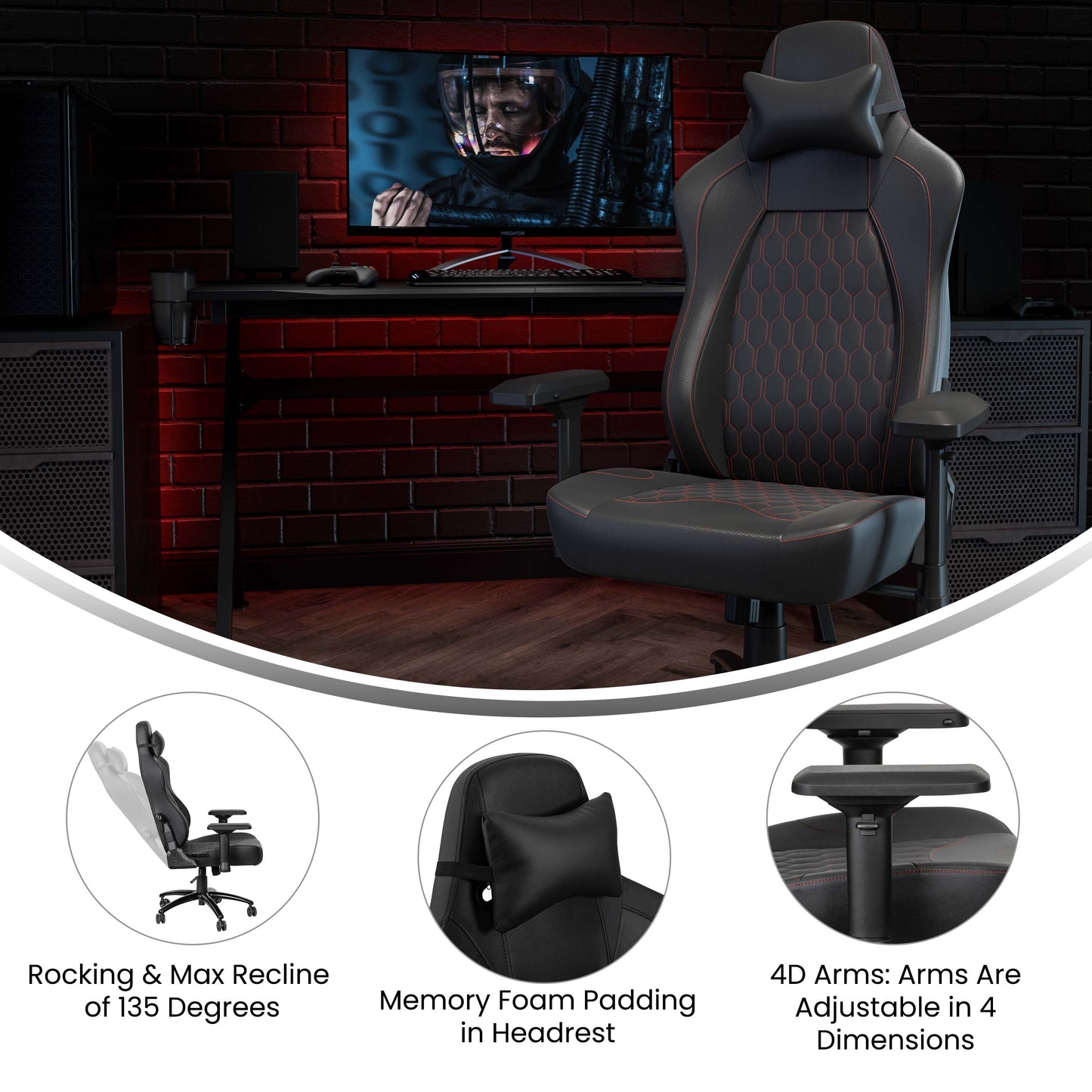 Black/Red 4D Arms Game Chair SY-088-RD-GG