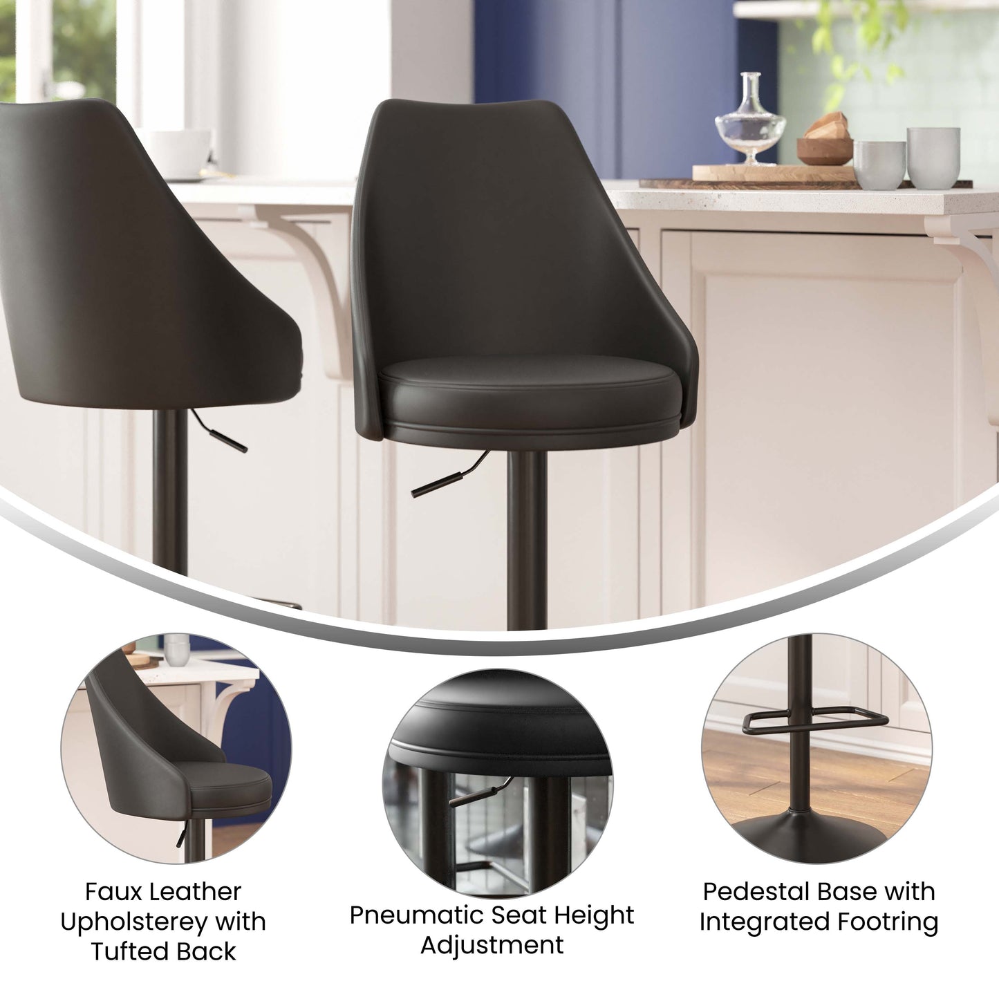 2PK Black Leather Bar Stools SY-802-BK-GG