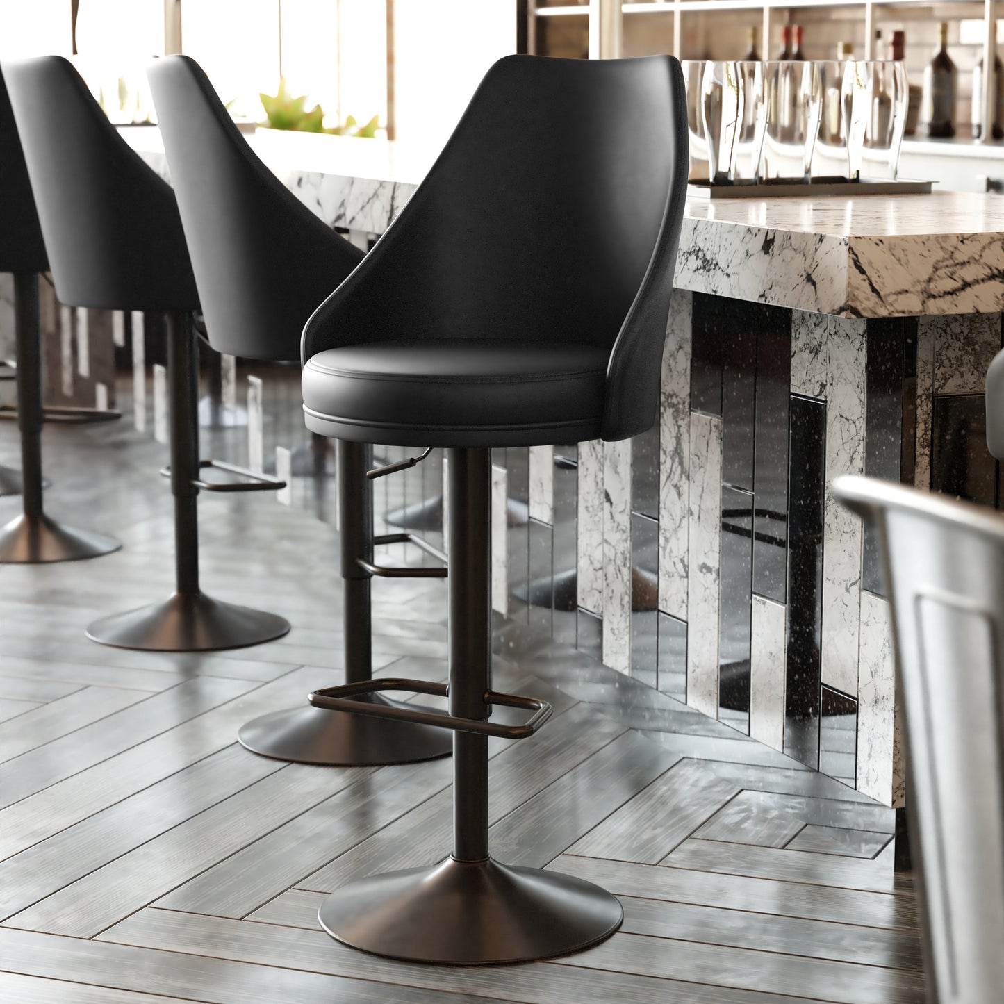 2PK Black Leather Bar Stools SY-802-BK-GG